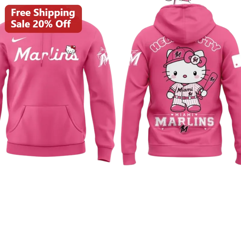 Miami Marlins Hello Kitty Hoodie Sanrio MLB Fan Gear Kawaii Baseball Pullover