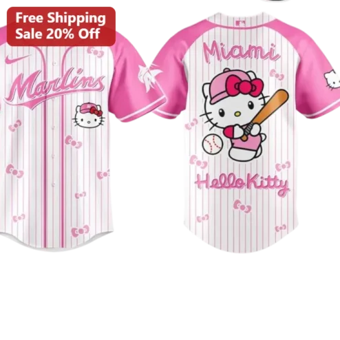 Miami Marlins Hello Kitty Jersey Cute Pink Baseball Fan Apparel Gift