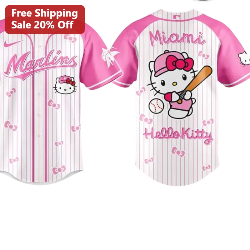 Miami Marlins Hello Kitty Jersey Cute Pink Baseball Fan Apparel Gift