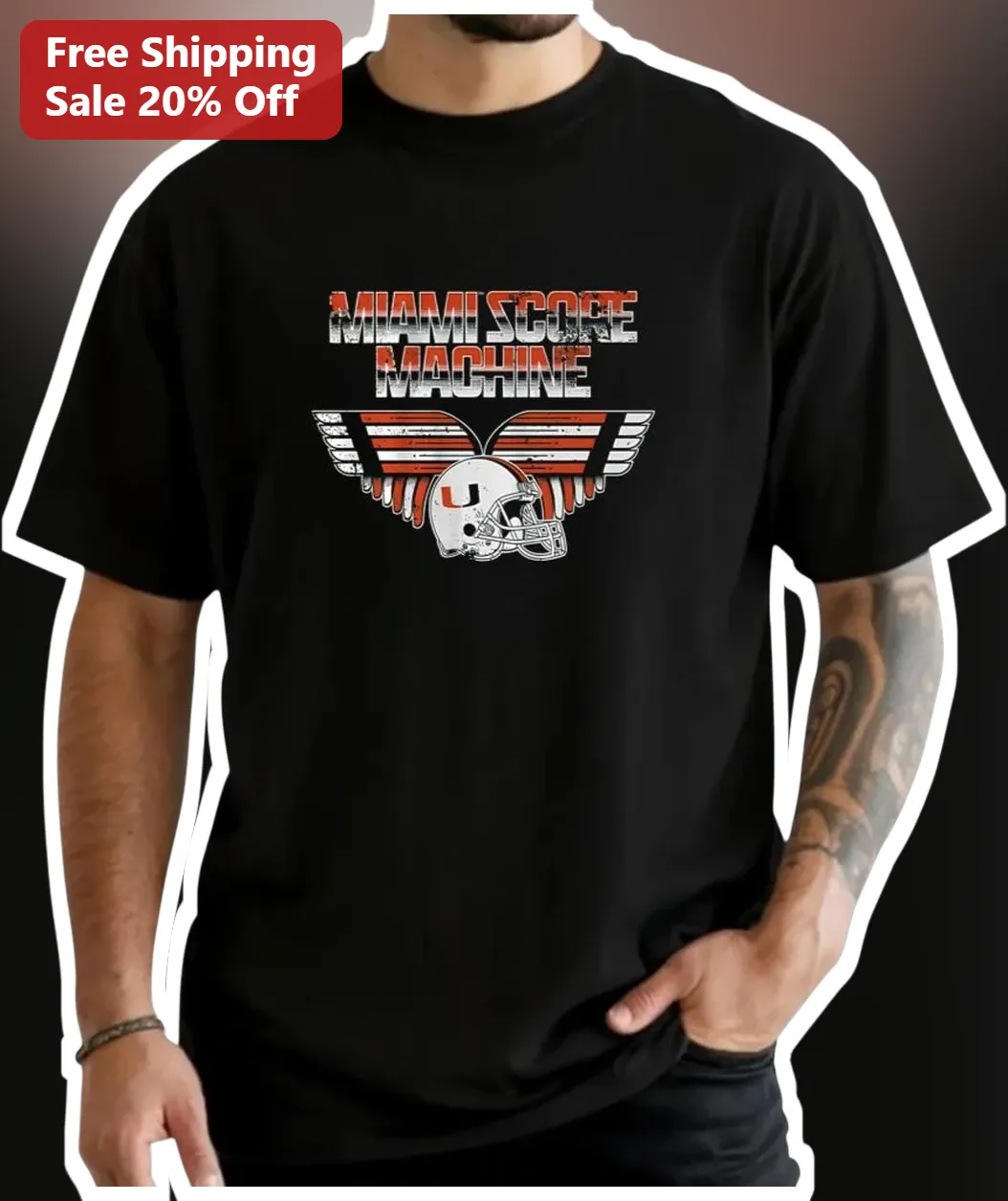 Miami Score Machine Vintage Football Helmet Graphic Tee for Men