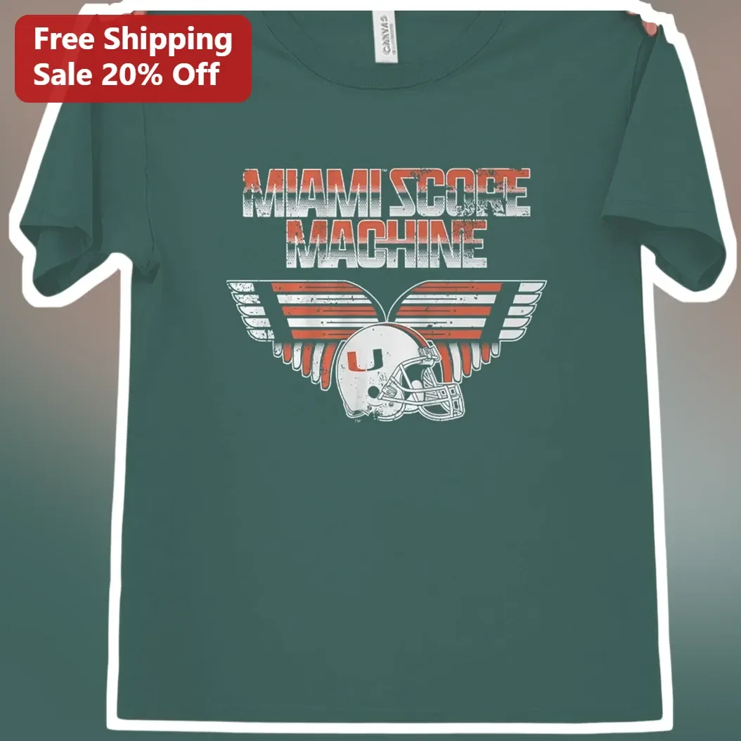 Miami Score Machine Vintage Football Helmet Graphic Tee for University of Miami Fans