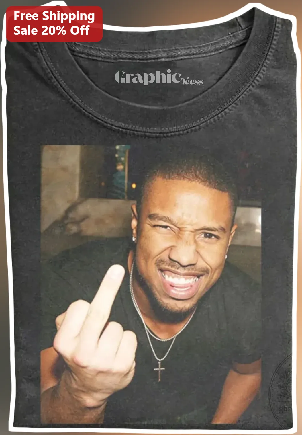 Michael B. Jordan Tee Black Distressed Celebrity Graphic Shirt for Men