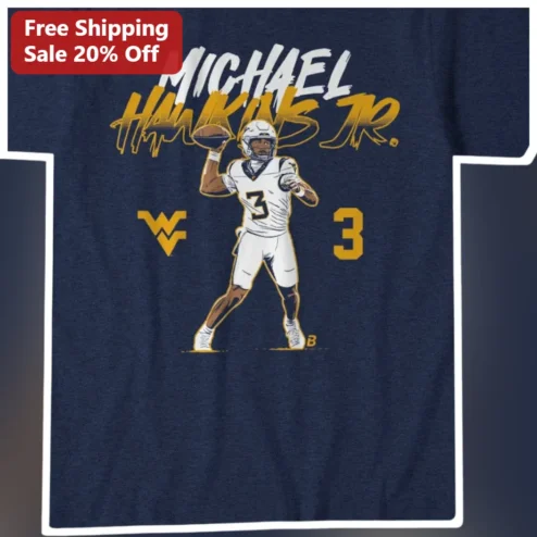 Michael Hawkins Jr. WVU Football Quarterback Graphic Tee for College Fans