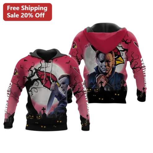 Michael Myers Arizona Cardinals Halloween Hoodie Horror Mashup Custom Name Gift