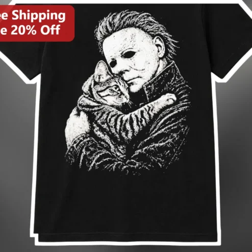Michael Myers Graphic Tee Halloween Horror Movie Cat Lover Shirt
