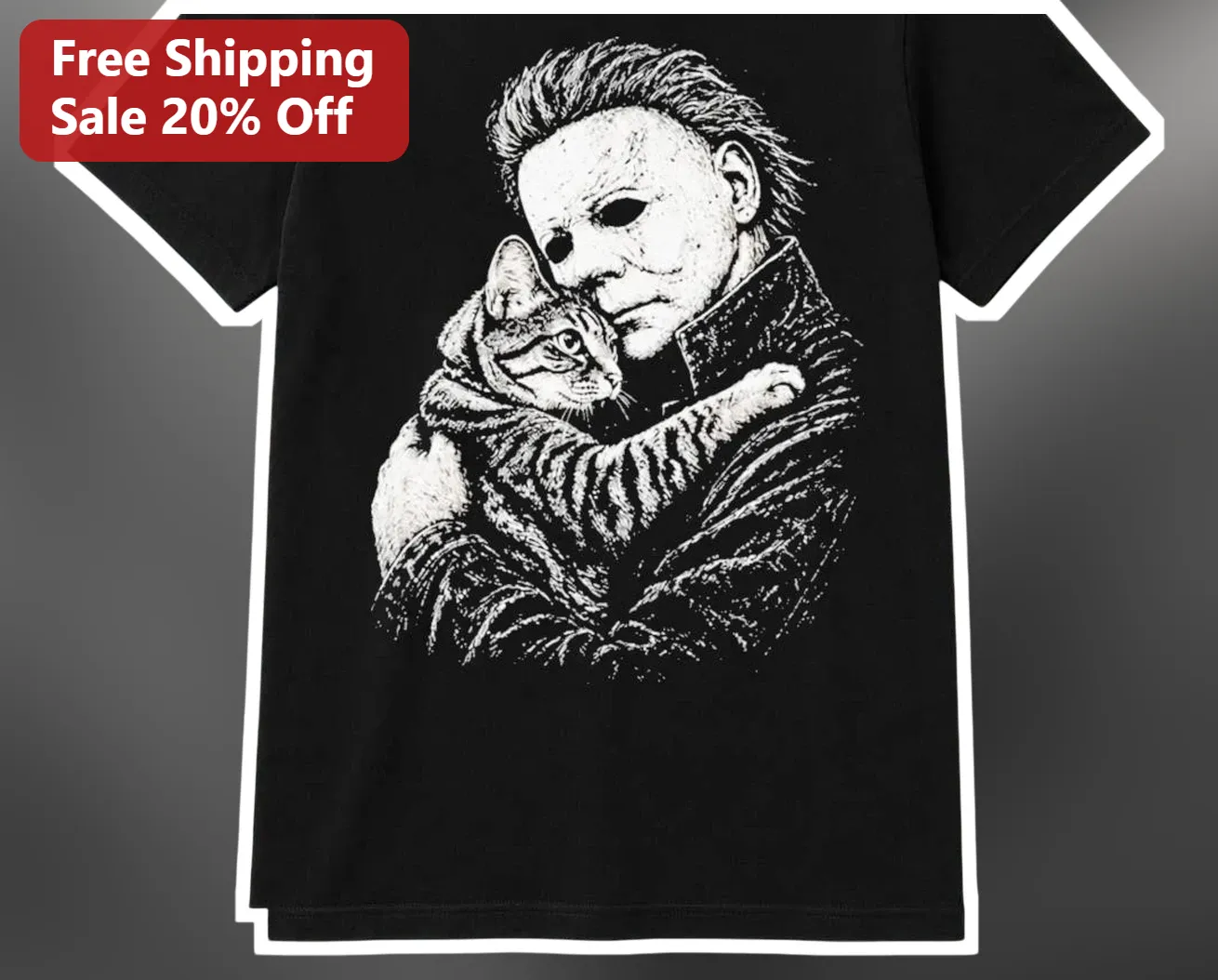 Michael Myers Graphic Tee Halloween Horror Movie Cat Lover Shirt