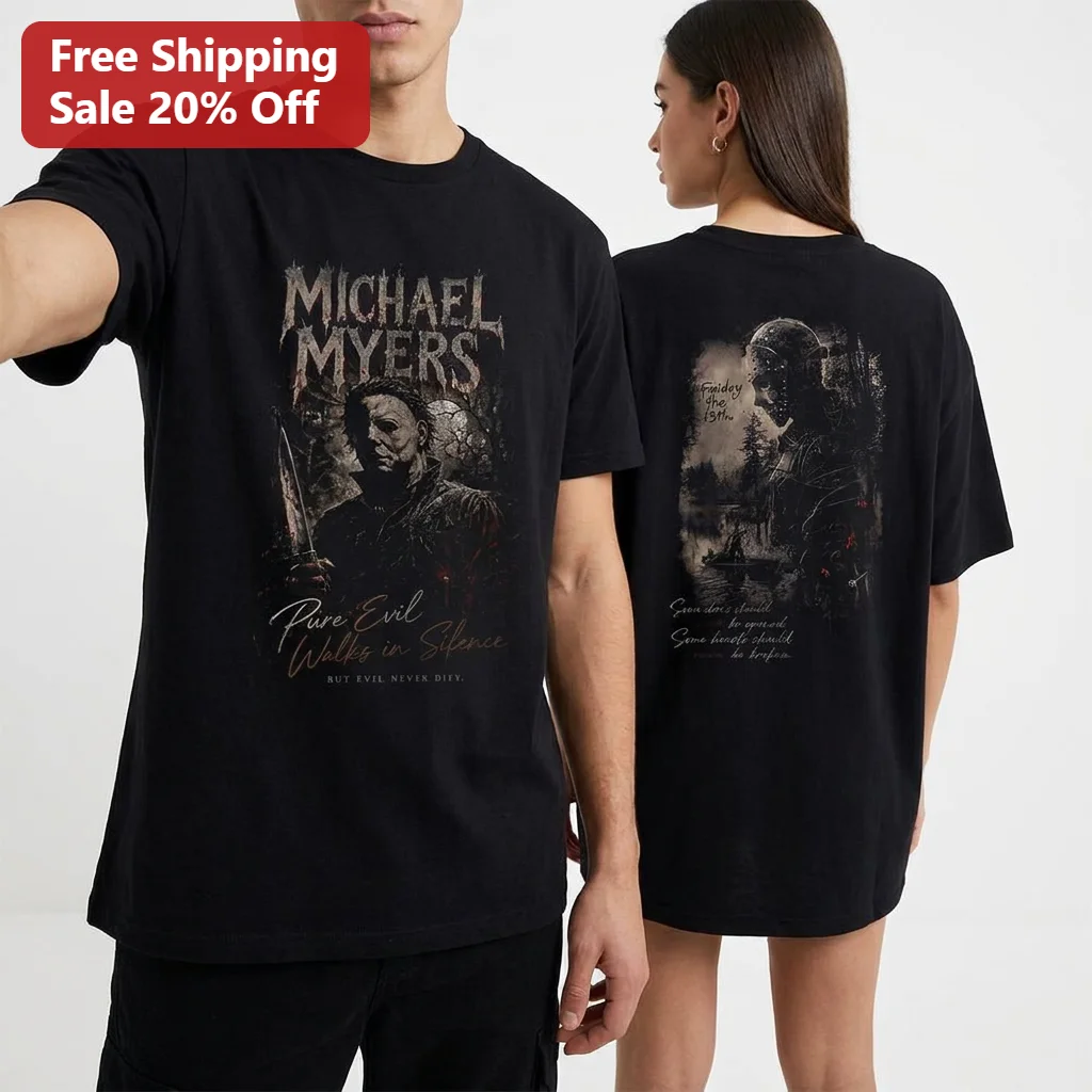 Michael Myers Pure Evil Walks in Silence Friday the 13th Tee, Vintage Horror Movie Slasher Graphic Shirt