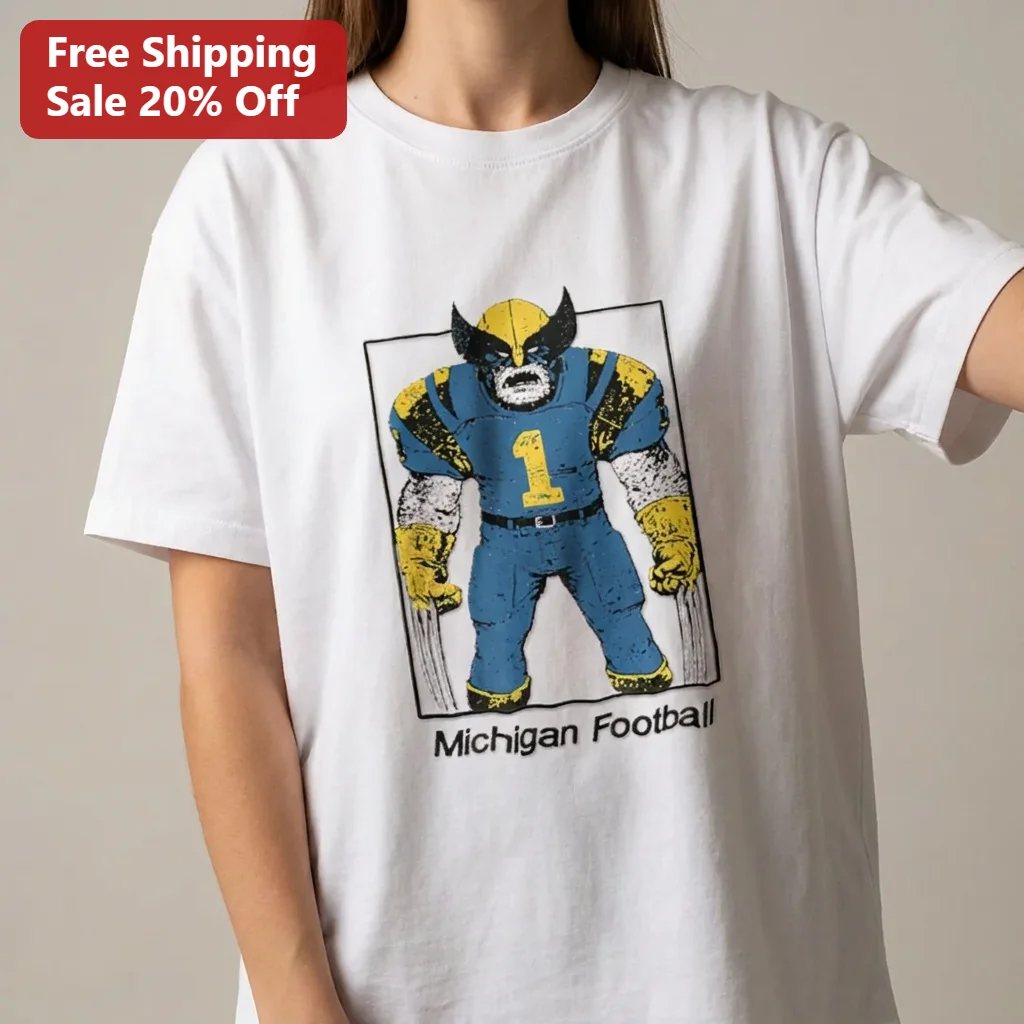 Michigan Football Tee Wolverine Comic Style Graphic Shirt Gift for University of Michigan Fans Marvel College Football Crossover Apparel