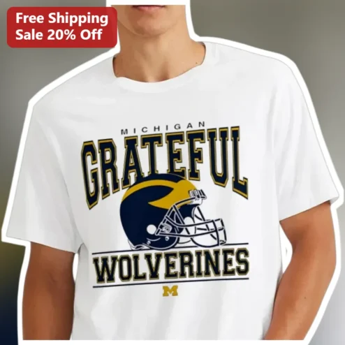 Michigan Grateful Wolverines Tee University of Michigan Football Helmet Graphic Shirt Maize and Blue Fan Gear