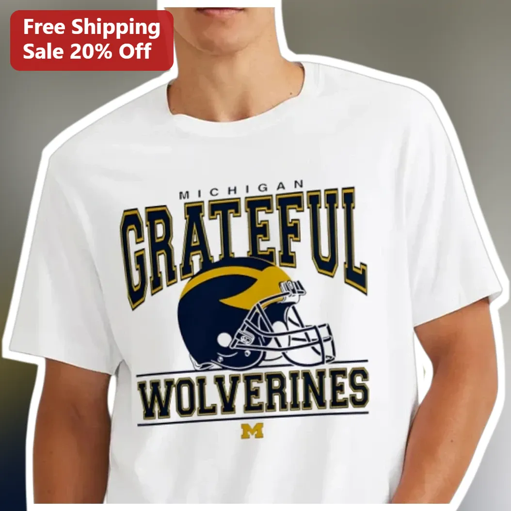 Michigan Grateful Wolverines Tee University of Michigan Football Helmet Graphic Shirt Maize and Blue Fan Gear
