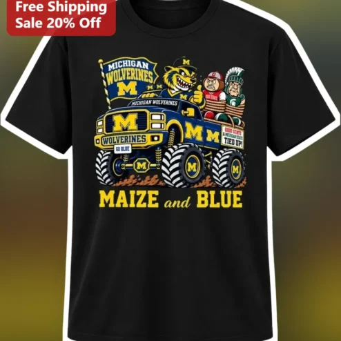 Michigan Wolverines Maize and Blue Monster Truck Mascot Tee