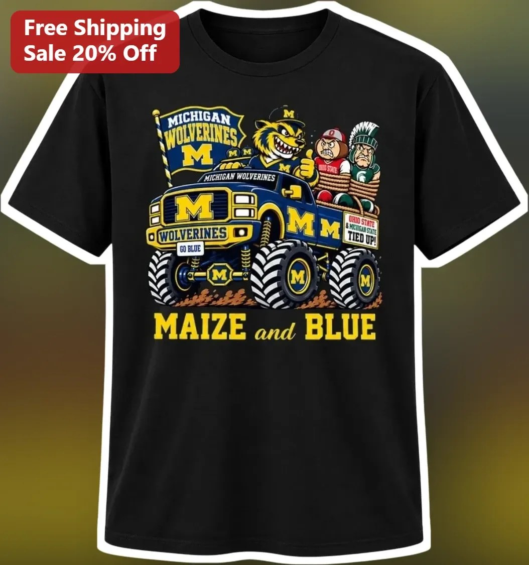 Michigan Wolverines Maize and Blue Monster Truck Mascot Tee
