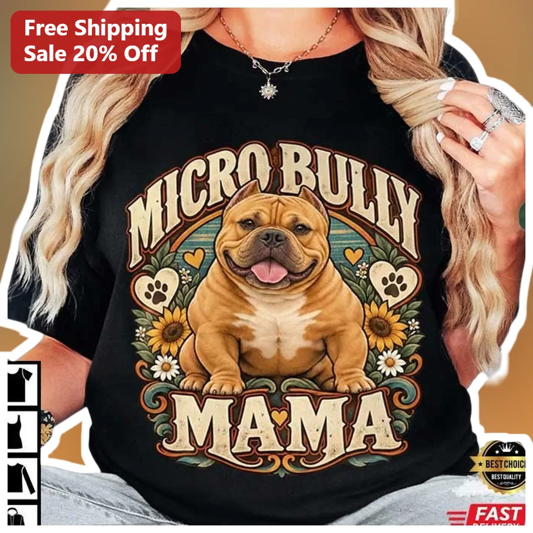 Micro Bully Mama Retro Dog Graphic Tee American Bully Mom Gift for Women