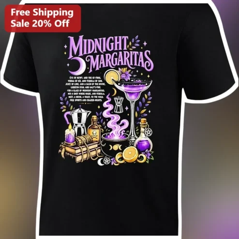 Midnight Margaritas Tee Witchy Halloween Cocktail Graphic Shirt for Women Men