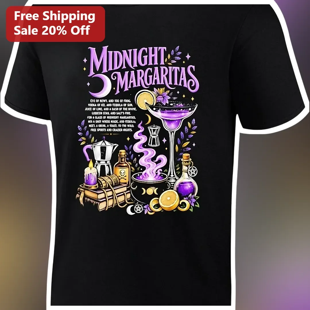 Midnight Margaritas Tee Witchy Halloween Cocktail Graphic Shirt for Women Men