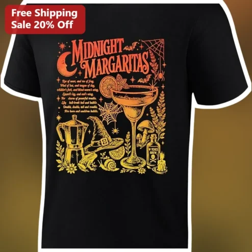 Midnight Margaritas Witch's Brew Tee Halloween Cocktail Graphic Shirt for Women