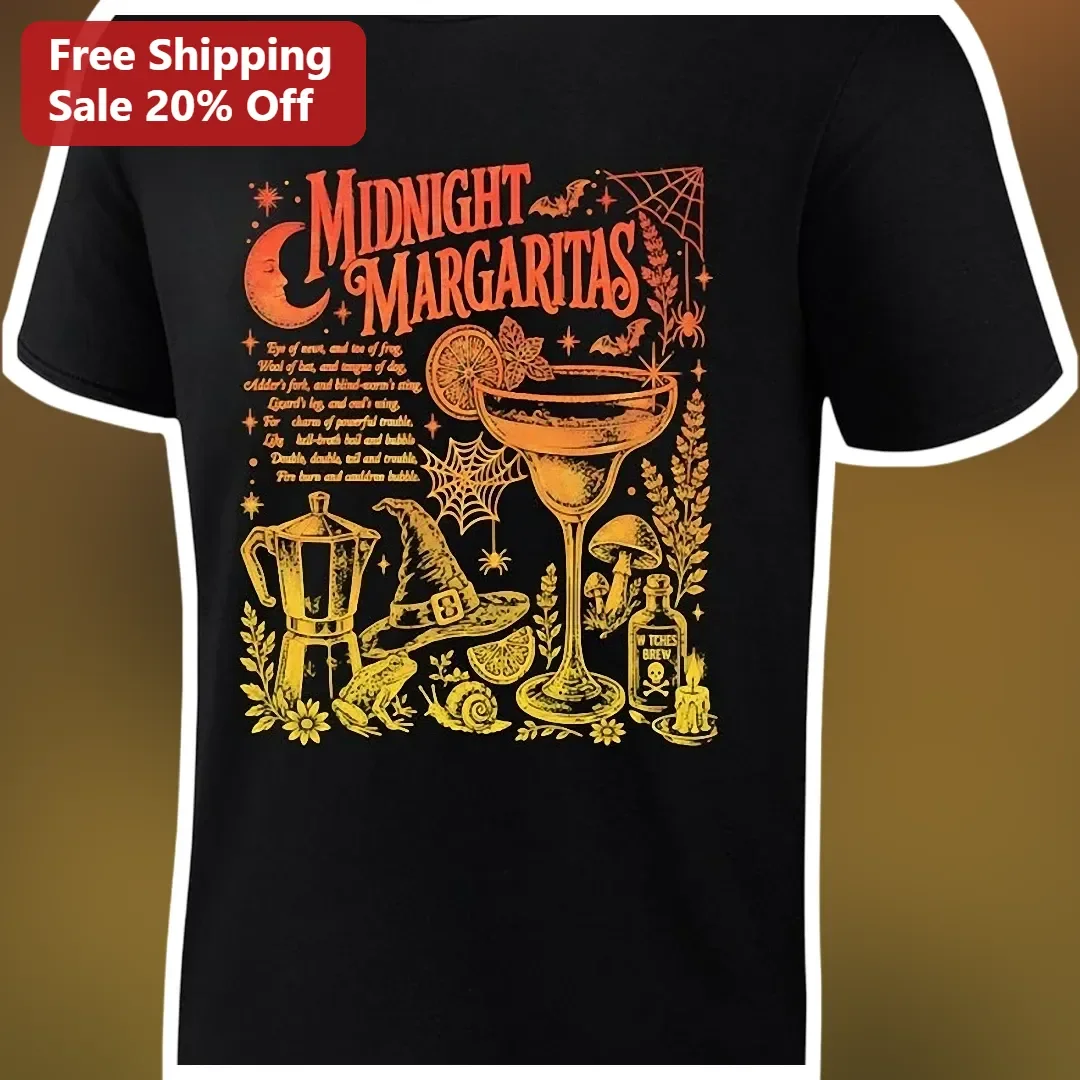 Midnight Margaritas Witch's Brew Tee Halloween Cocktail Graphic Shirt for Women