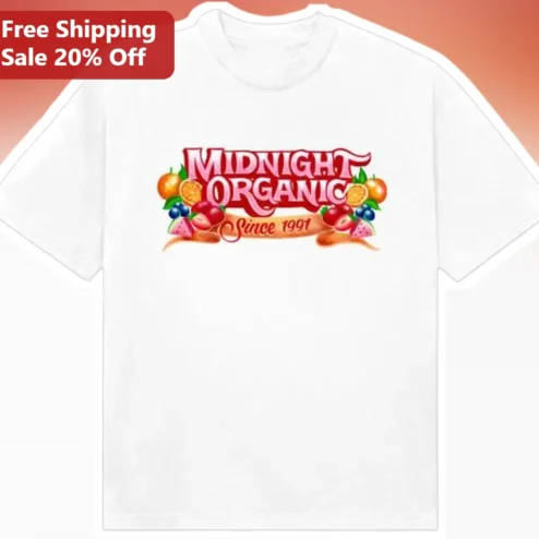 MIDNIGHT ORGANIC Since 1991 Vintage Fruit Graphic Tee Retro Organic Lifestyle Shirt