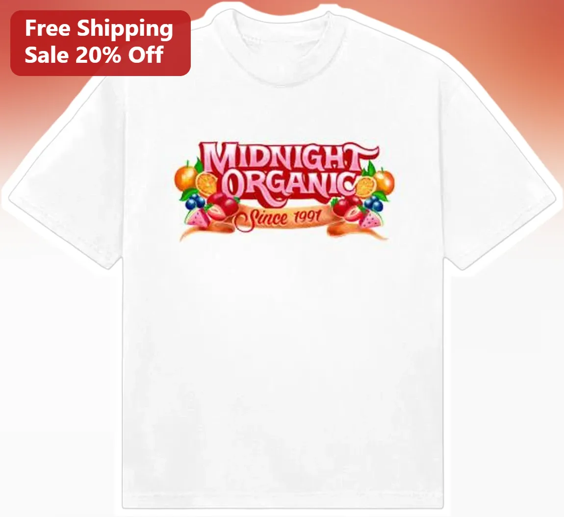 MIDNIGHT ORGANIC Since 1991 Vintage Fruit Graphic Tee Retro Organic Lifestyle Shirt