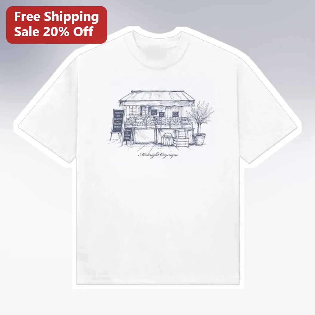 Midnight Orgnique Market Tee Vintage French Farmers Market Botanical Sketch Graphic Shirt