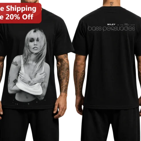Miley Bass Persuades Tee Miley Cyrus Fan Gift Black Cotton Graphic Shirt