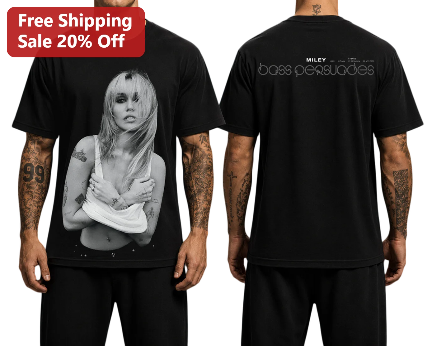 Miley Bass Persuades Tee Miley Cyrus Fan Gift Black Cotton Graphic Shirt