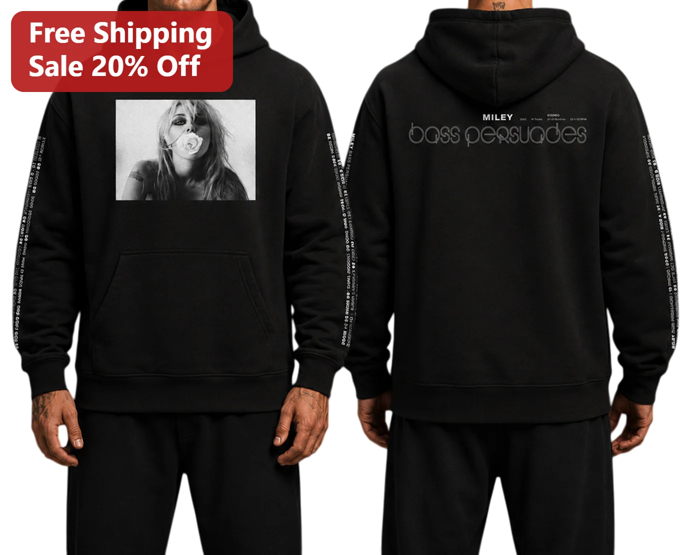 Miley Cyrus Bass Persuades Hoodie Y2K Streetwear Music Merch Pullover