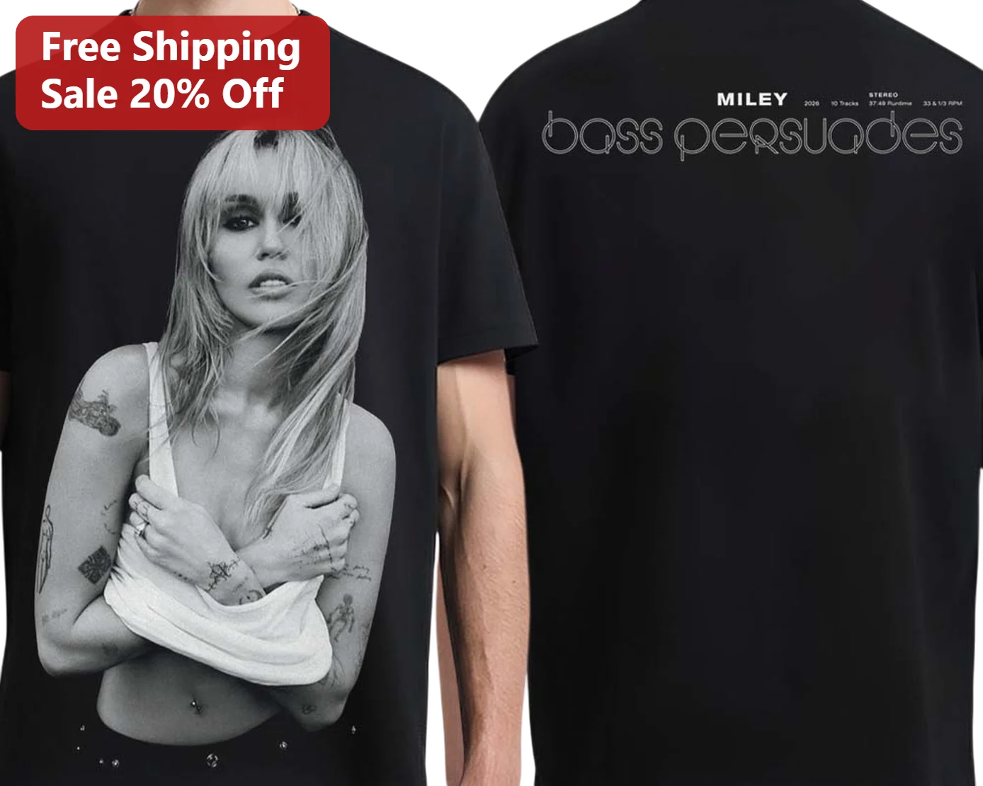Miley Cyrus Bass Persuades Tee New Single Album Graphic Shirt for Fans