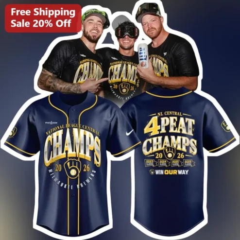 Milwaukee Brewers NL Central Champs Jersey National League 4peat Win Our Way Baseball Fan Gear