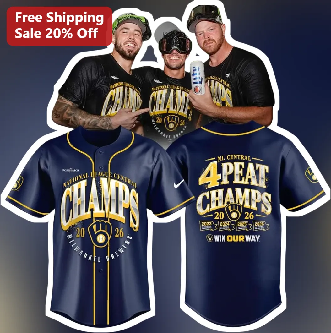 Milwaukee Brewers NL Central Champs Jersey National League 4peat Win Our Way Baseball Fan Gear