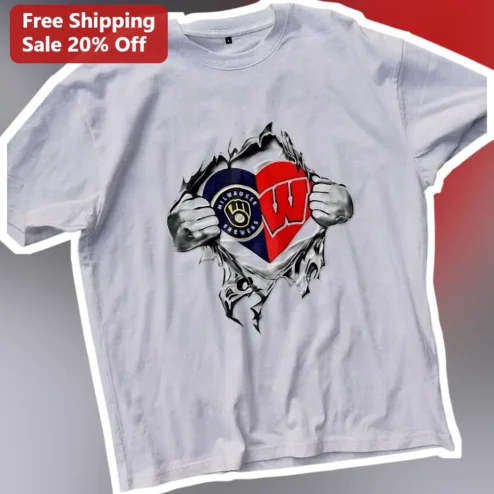 Milwaukee Brewers Vintage Heart Split Graphic Tee Baseball Fan Gift