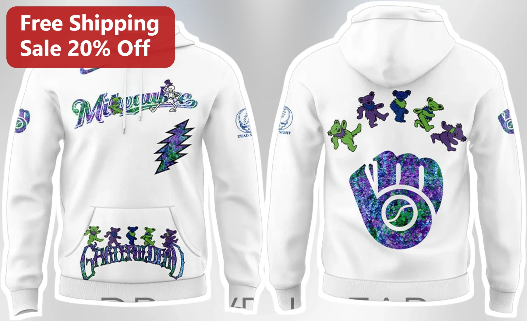 Milwaukee Grateful Dead Hoodie Baseball Dancing Bears Mashup Gift
