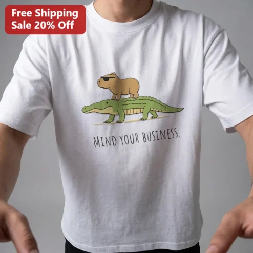 Mind Your Business Capybara Riding Crocodile Tee, Funny Sunglasses Capybara Animal Lover Gift