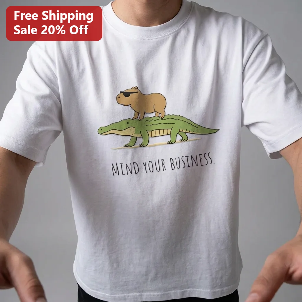 Mind Your Business Capybara Riding Crocodile Tee, Funny Sunglasses Capybara Animal Lover Gift