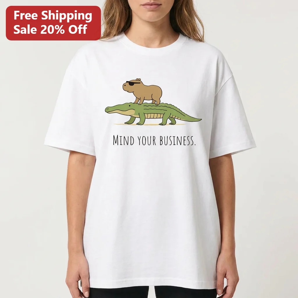 Mind Your Business Tee Funny Capybara Riding Alligator Graphic Shirt for Animal Lovers