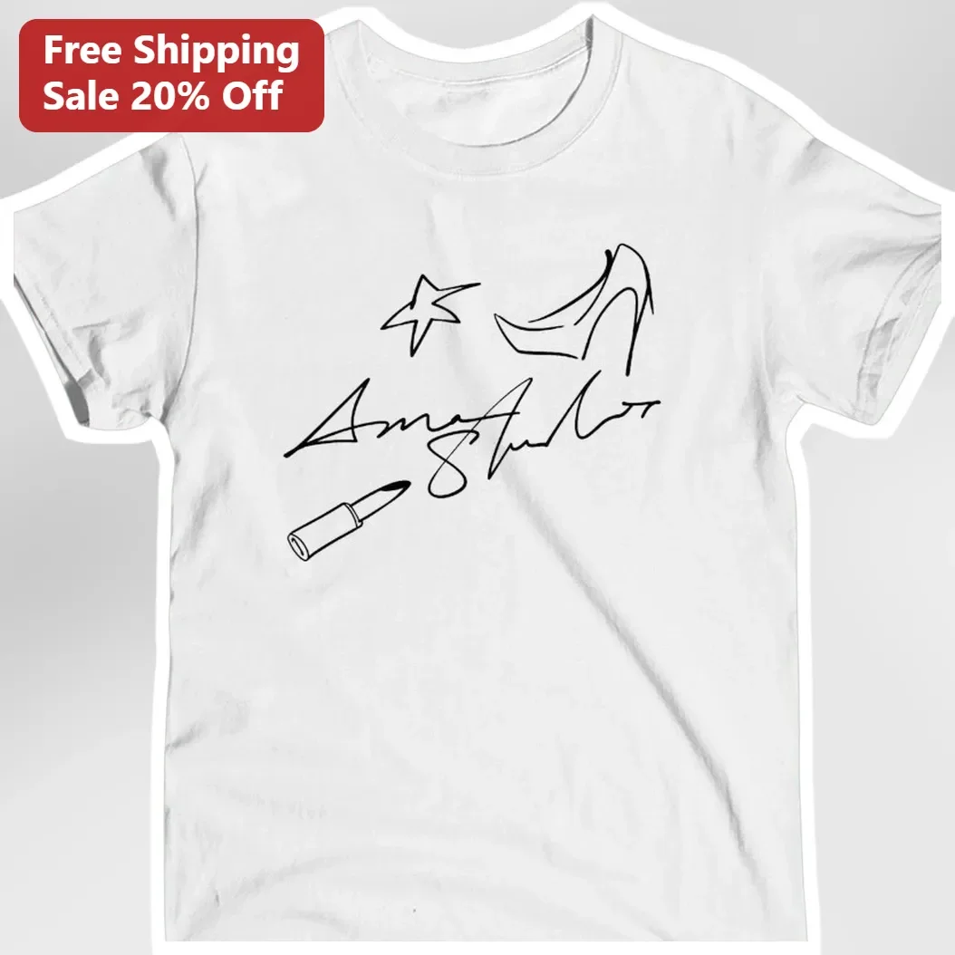 Minimalist Line Art Fashion Tee Star High Heel Lipstick Hand Graphic Shirt for Women