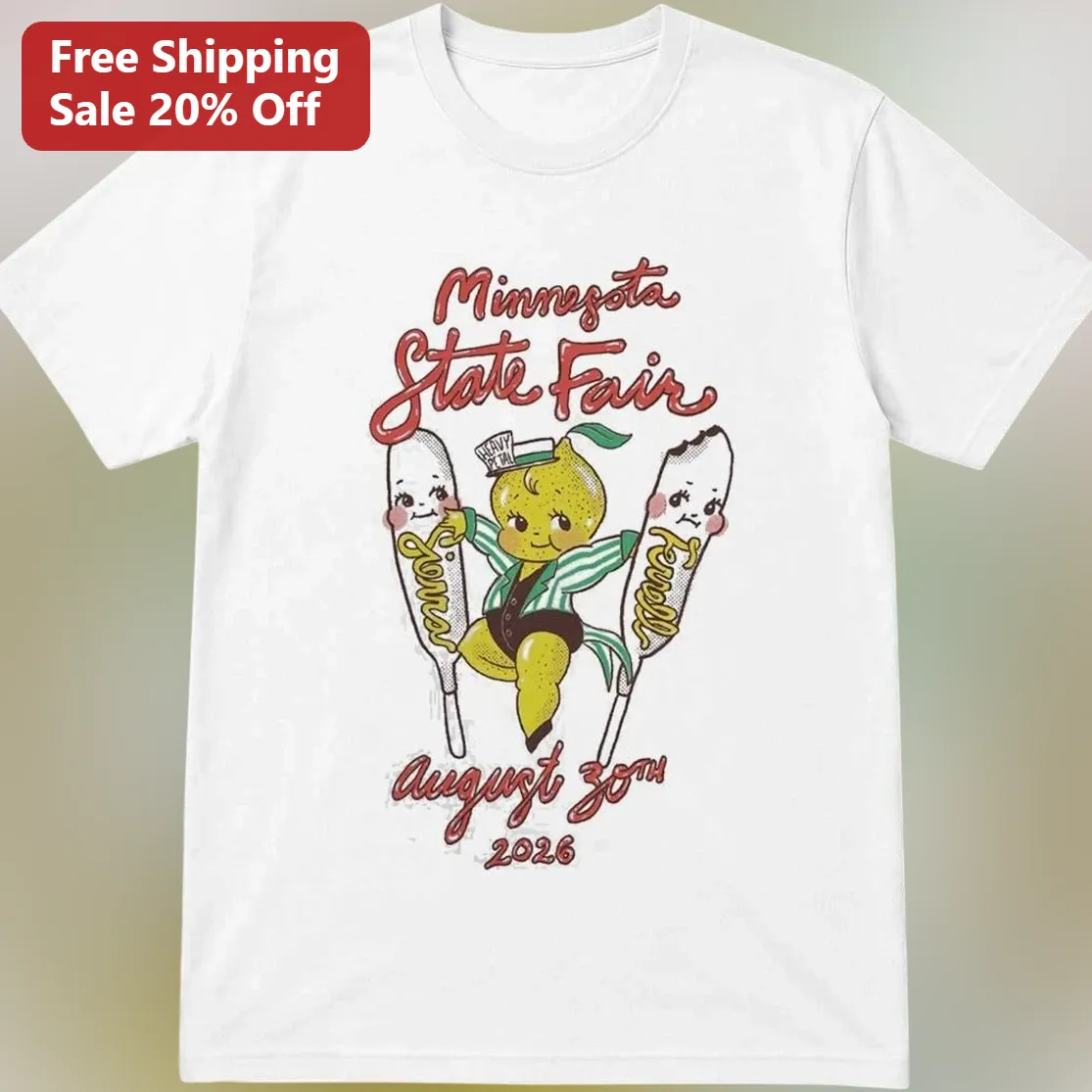 Minnesota State Fair August 30th 2026 Tee Retro Cartoon Lemon Corn Dog Souvenir Gift for Minnesota Fairgoers