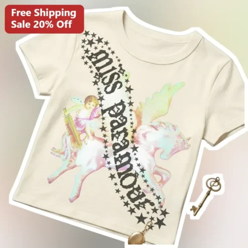 Miss Paranormal Tee Vintage Pegasus Cherub Graphic Shirt for Women