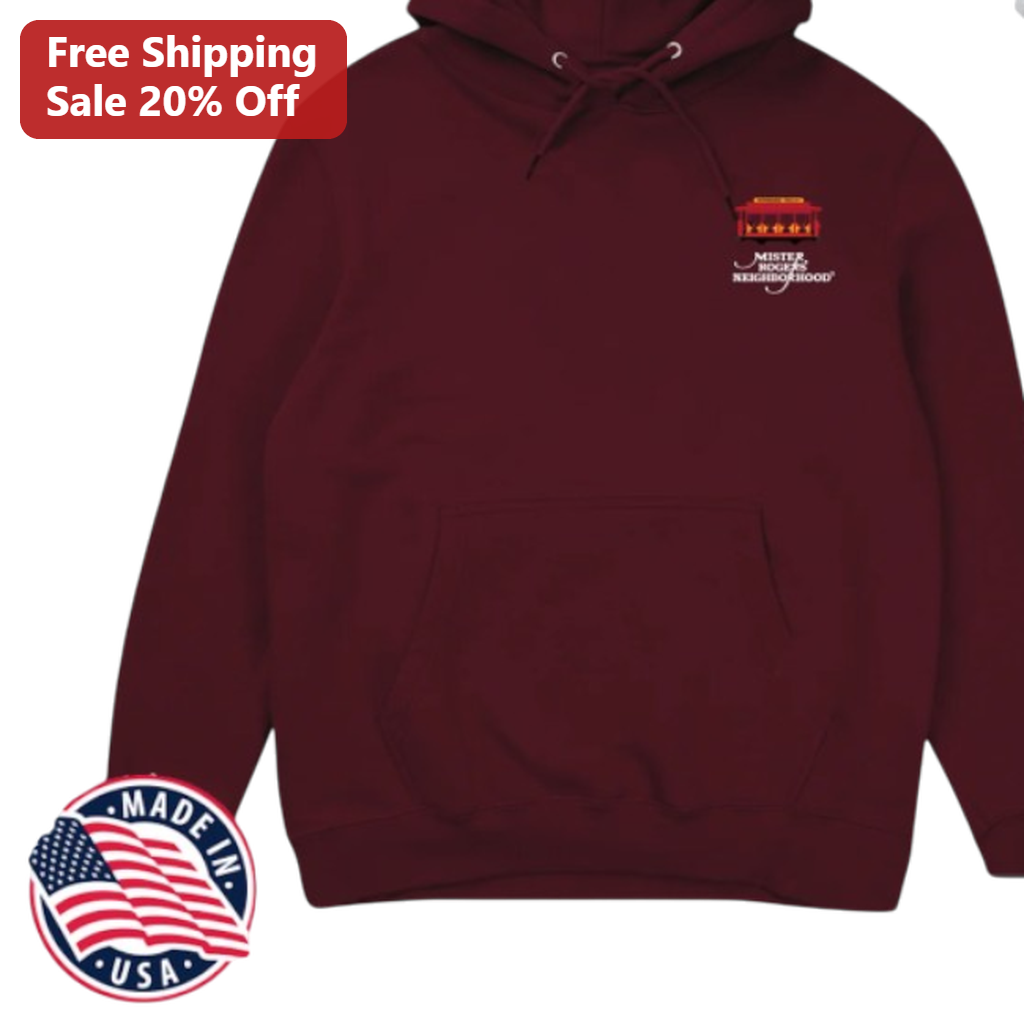 Mister Rogers Neighborhood Hoodie Vintage Red Trolley Graphic Pullover Sweatshirt Nostalgia TV Show Gift
