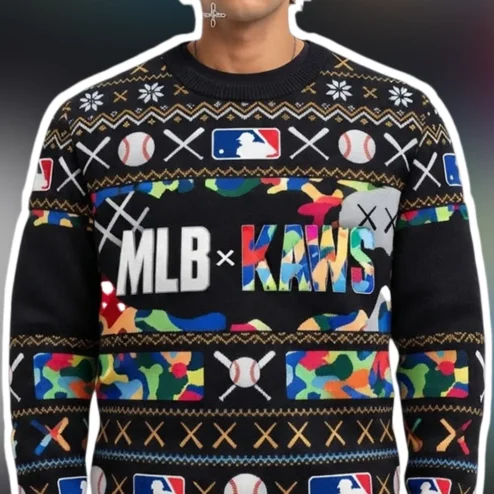 MLB x KAWS Ugly Christmas Sweater Baseball Camo Crewneck Holiday Gift for Men Women