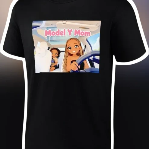 Model Y Mom Tee Cute Cartoon Tesla Driver Graphic Shirt for Women