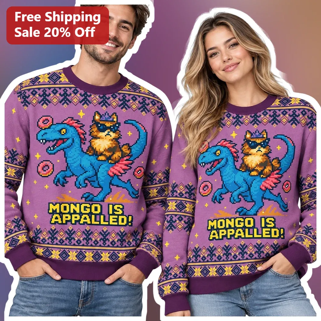 Mongo Is Appalled Sweatshirt Dungeon Crawler Carl Fan Gift Retro Pixel Art Cat Dinosaur Crewneck