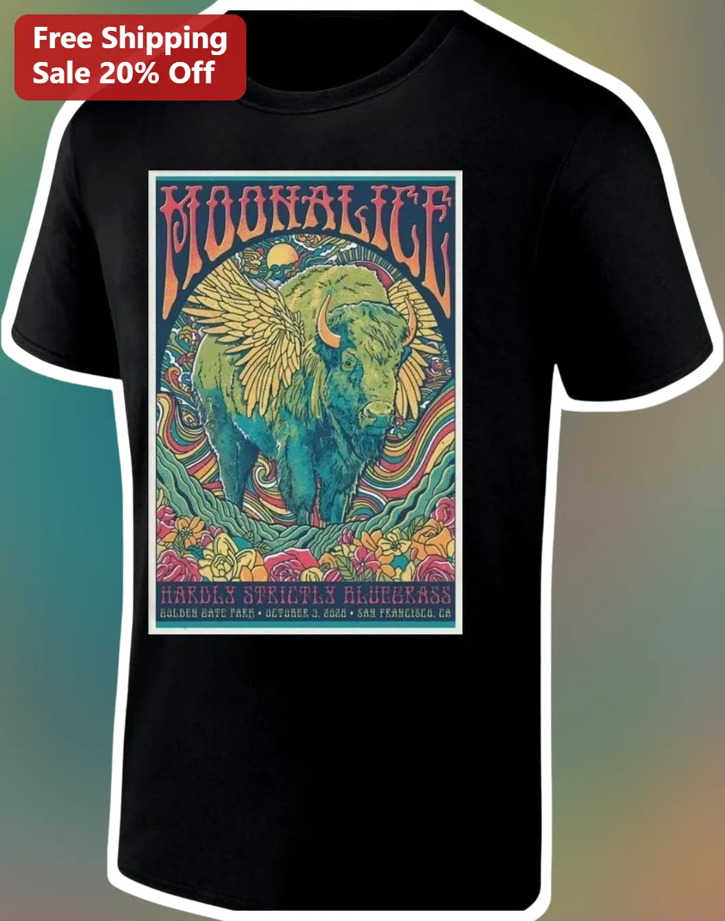 Moonalice Hardly Strictly Bluegrass Psychedelic Winged Buffalo Tee