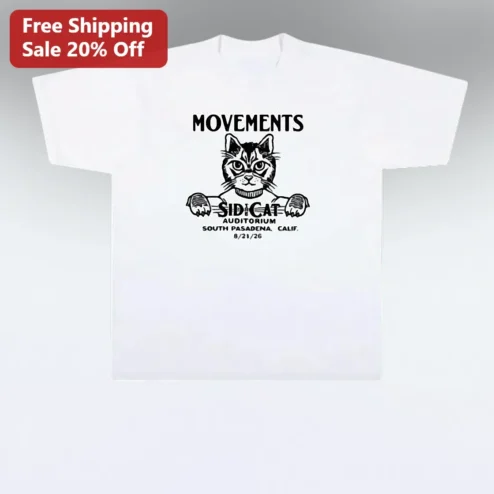Movements Band Cat Gig Poster Graphic Tee Retro Punk Rock Concert Shirt for Men Women