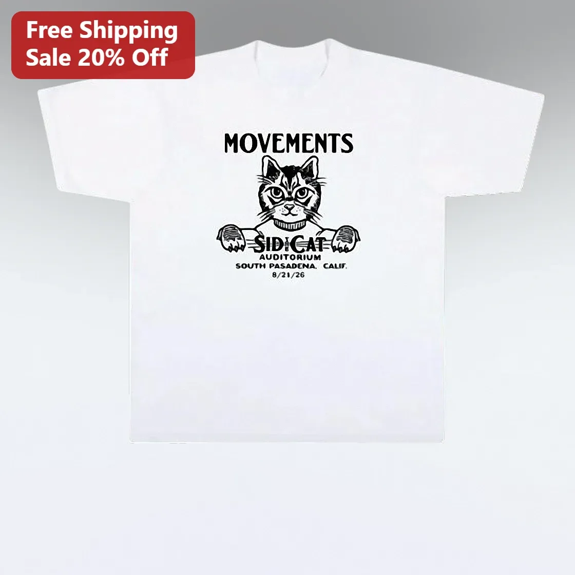 Movements Cat Band Tee Retro Concert Merch Graphic T-Shirt for Indie Music Fans