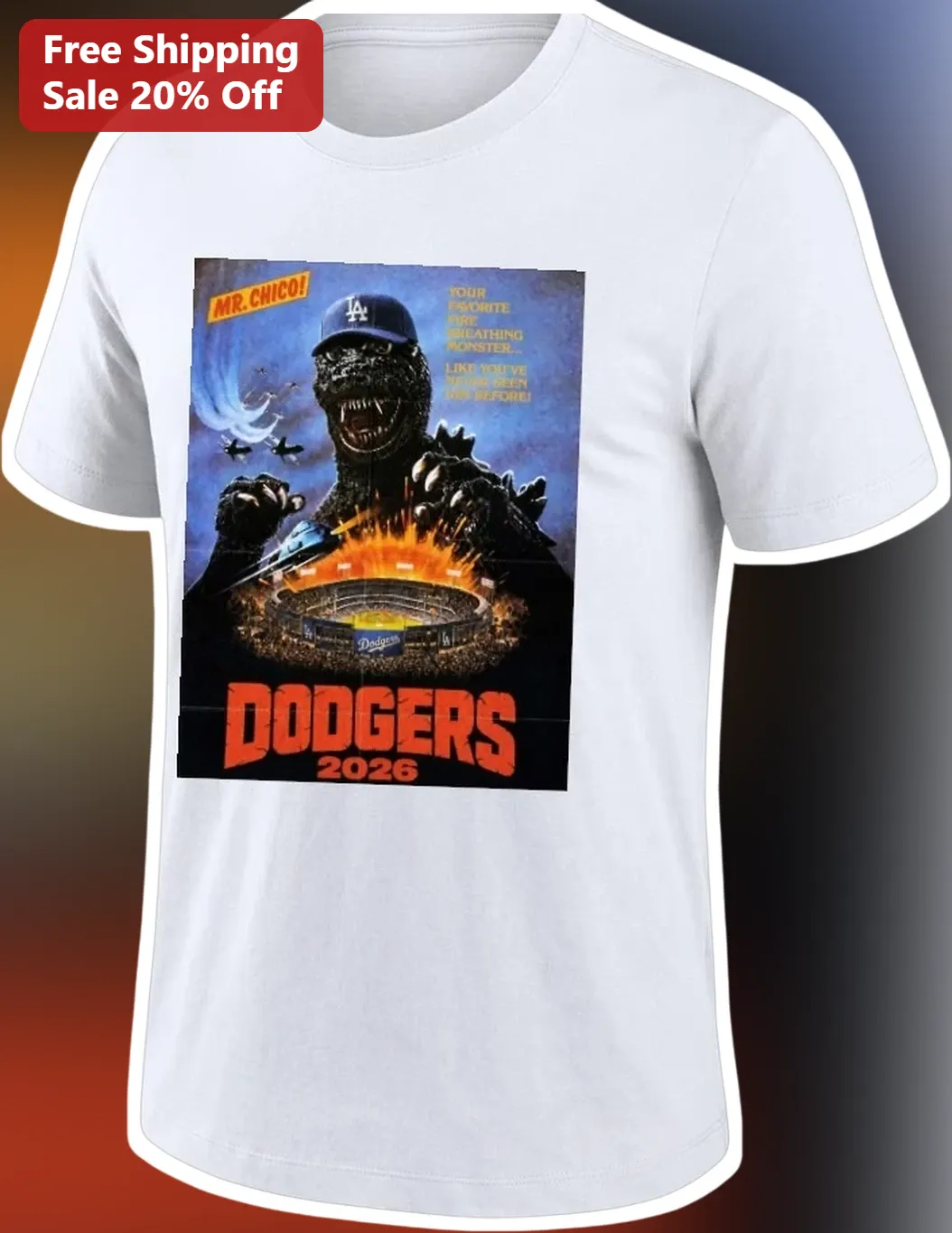 Mr. Chico Dodgers 2026 Vintage Horror Baseball Monster Graphic Tee