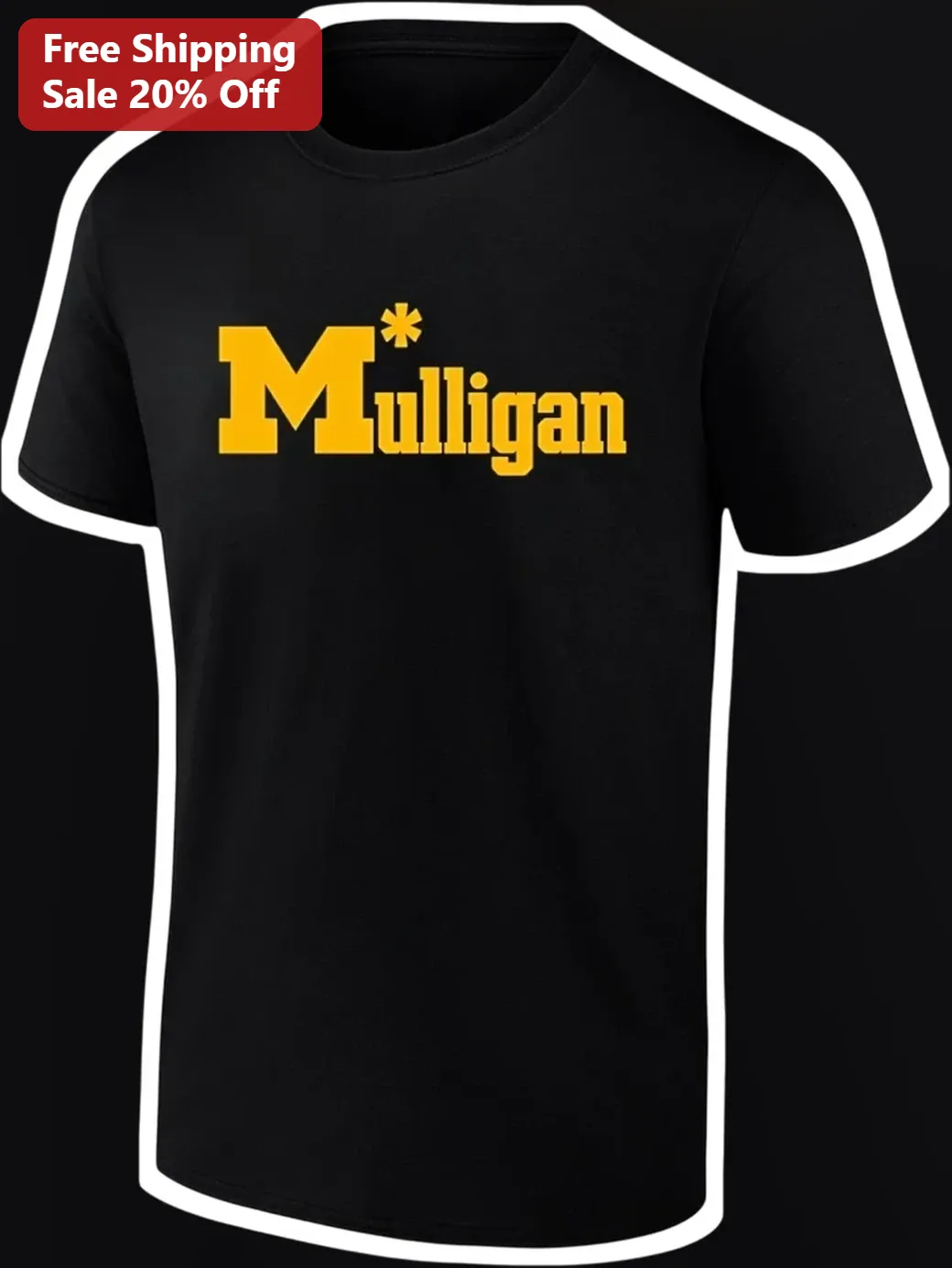 Mulligan Golf Tee Black Collegiate Varsity Style Shirt for Golfer Gift