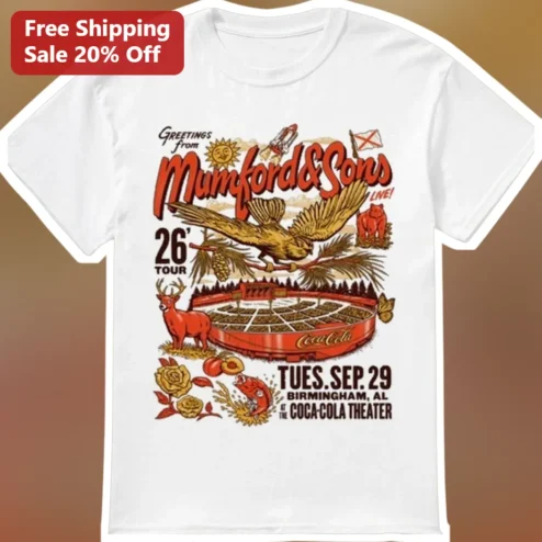 Mumford Sons Greetings Live! 26 Tour Tee Vintage Folk Rock Band Shirt