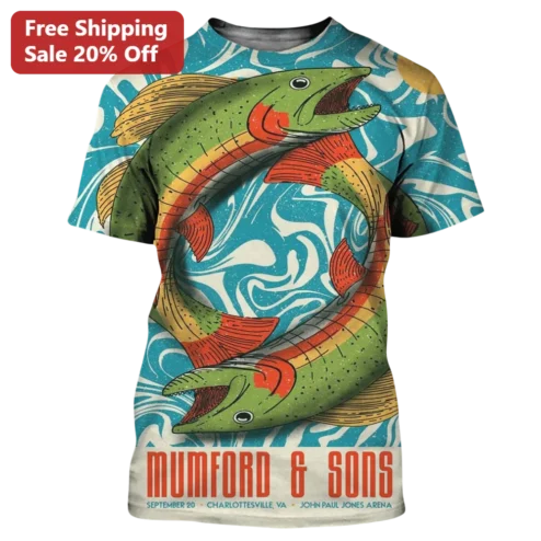 Mumford Sons Vintage Rainbow Trout Graphic Tee Folk Rock Band Merch Gift