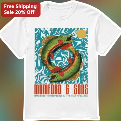 Mumford Sons Vintage Trout Fish Graphic Tee Folk Rock Band Merch